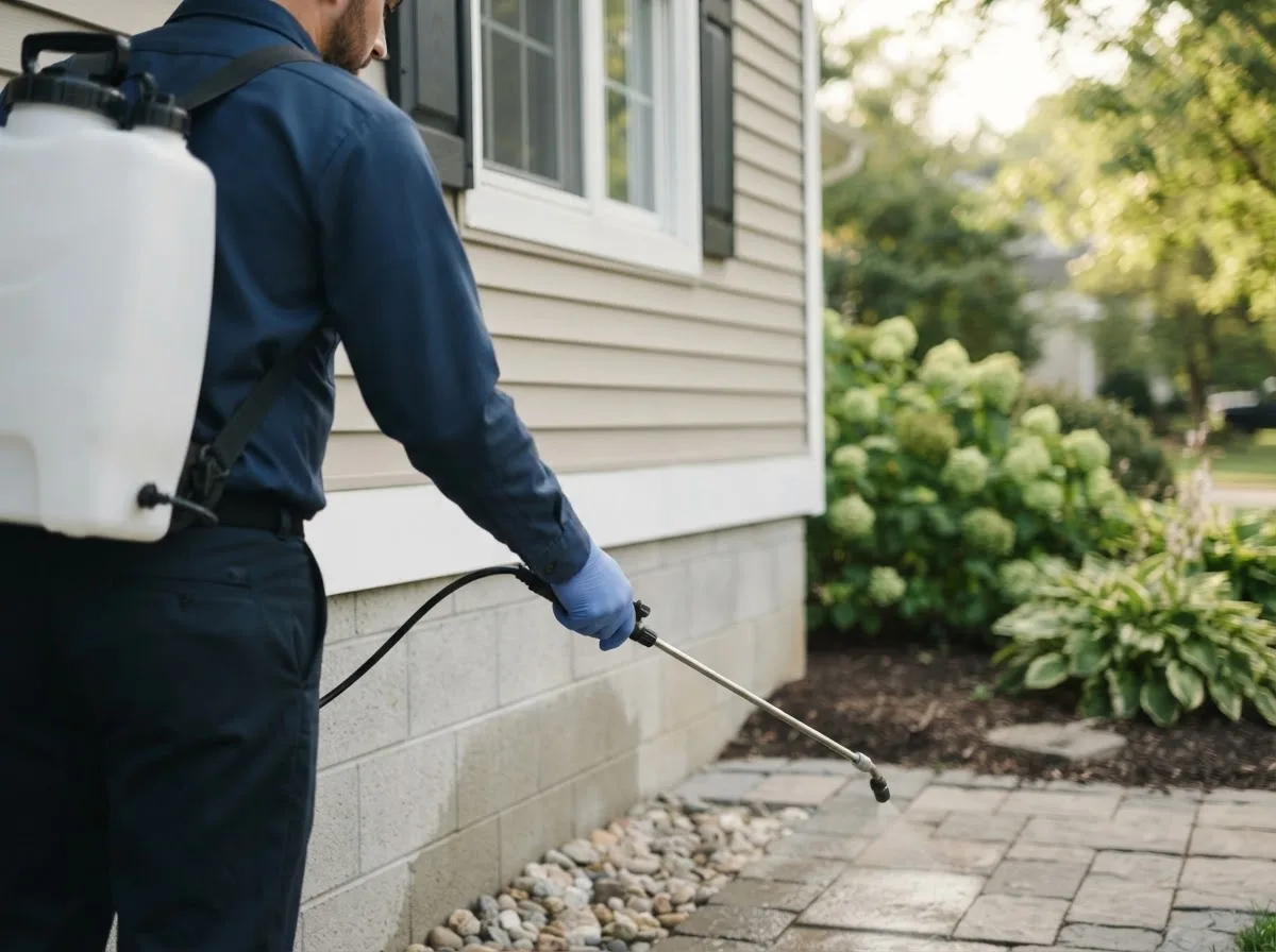 Pest control technician inspecting a home in Wolcott, IN